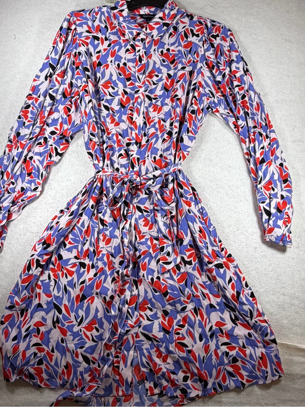 Well Worn Women’s Long Sleeve Button Front Floral Midi Shirt Dress Size L